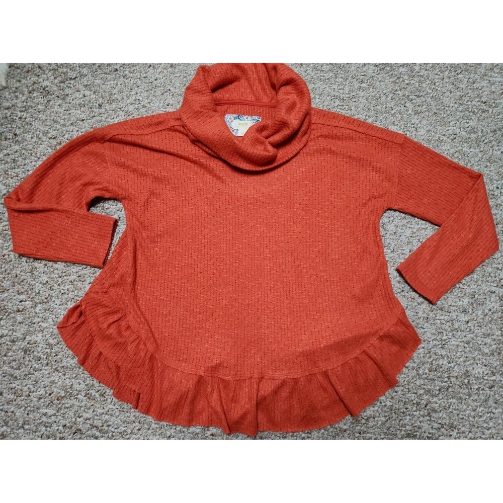 Anthropologie Maeve Addie Ruffled Hacci Pullover Orange Cowl Neck Sweater Size S